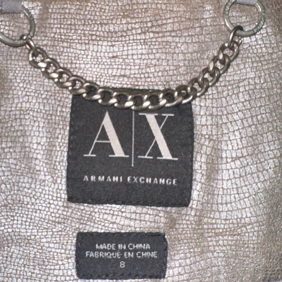 AX- Armani Exchange silver/metallic gray reptilian print faux leather blazer•Sz8 - Picture 12 of 16